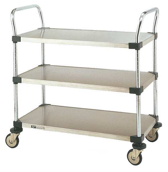 Stainless Steel Corrosion-Resistant Utility Cart with Flush Metal Shelves, (2) Raised, 3 Shelves