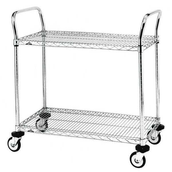 Utility Cart, Chrome, 38x24x38, 2 Shelf
