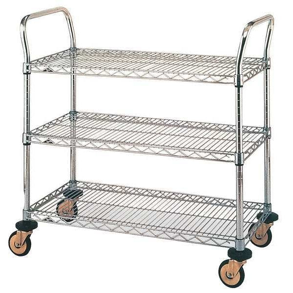 Utility Cart, Chrome, 38x18x38, 3 Shelf