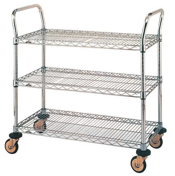 Utility Cart, Chrome, 38x24x38, 3 Shelf