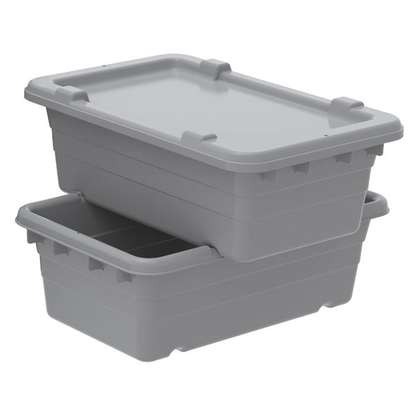 Cross Stacking Container, Gray, Polyethylene, 25 in L, 16 in W, 8 1/2 in H