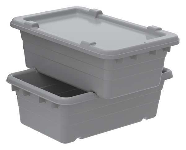 Cross Stacking Container, Gray, Polyethylene, 25 in L, 16 in W, 8 1/2 in H