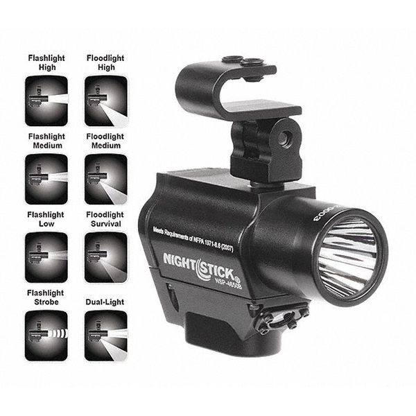 Black Helmet Mounted Dual Light Flashlight, Lithium CR123, 220lm