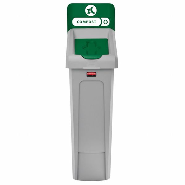 23 gal Rectangular Recycling Station, Flat with Top Opening, Green, 1 Openings