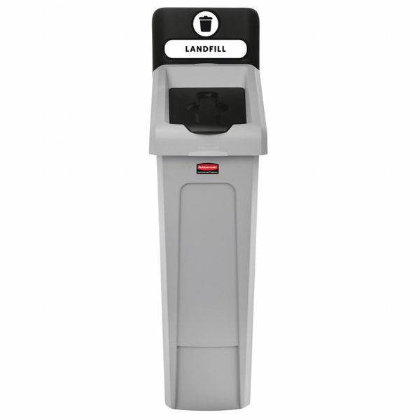23 gal Rectangular Recycling Station, Flat with Top Opening, Black, 1 Openings