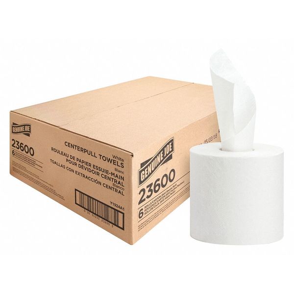 Center Pull Paper Towels, 2 Ply, 7 7/8 in x 10 in Sheet Size, 600 Sheets/Roll, White, 6 Pack