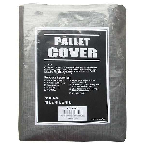 Pallet Cover Tarp, 48 in W x 48 in D x 48 in L, 10.5 mil Thickness, Black/Silver