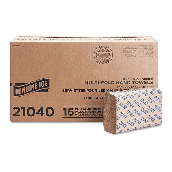 Genuine Joe Multifold Paper Towels, 1, 250, Natural, 4000 PK