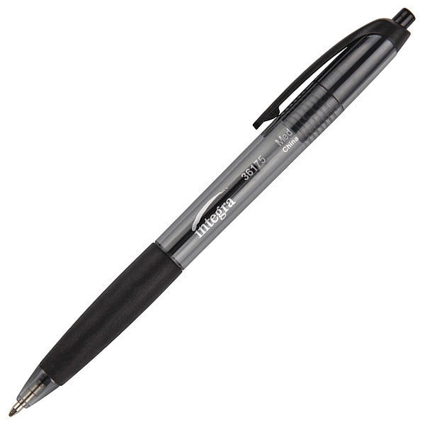 Rubber Grip Retractable Pens, Black, PK12