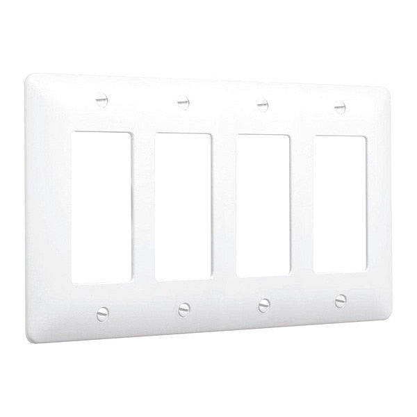 Masque Decorator Wall Plates, Number of Gangs: 4 Plastic, Textured Finish, White