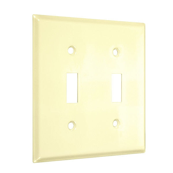 2-Toggle Standard Wall Plates, Number of Gangs: 2 Metal, Smooth Finish, Ivory