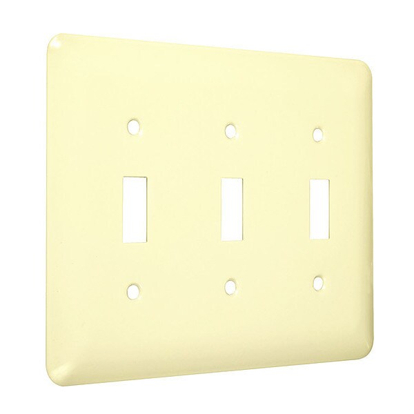 3-Toggle Maxi Wall Plates, Number of Gangs: 3 Metal, Smooth Finish, Ivory
