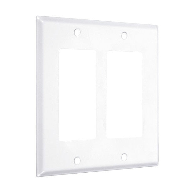 2-Decorator Standard Wall Plates, Number of Gangs: 2 Metal, Smooth Finish, White