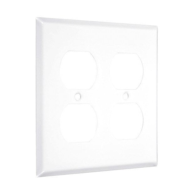 2-Duplex Standard Wall Plates, Number of Gangs: 2 Metal, Smooth Finish, White