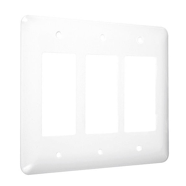 3-Decorator Maxi Wall Plates, Number of Gangs: 3 Metal, Smooth Finish, White