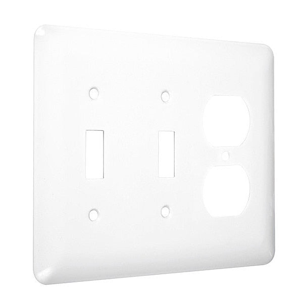 2-Toggle/Duplex Maxi Wall Plates, Number of Gangs: 3 Metal, Smooth Finish, White