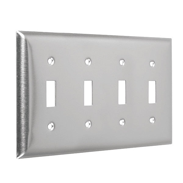 4-Toggle Standard Wall Plates, Number of Gangs: 4 Metal, Stainless Steel