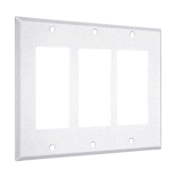 3-Decorator Standard Wall Plates, Number of Gangs: 3 Metal, Textured Finish, White