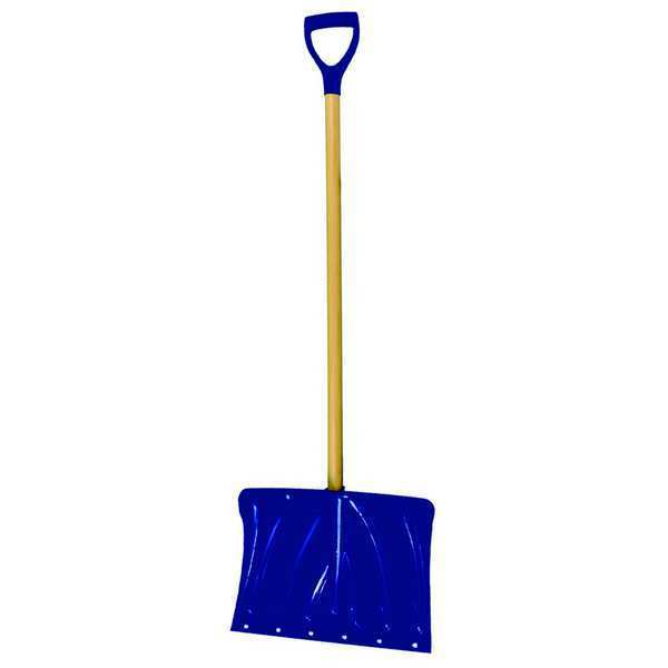 Snow Shovel, 37 in Wood D-Grip Handle, Poly Blade Material, 18 in Blade Width