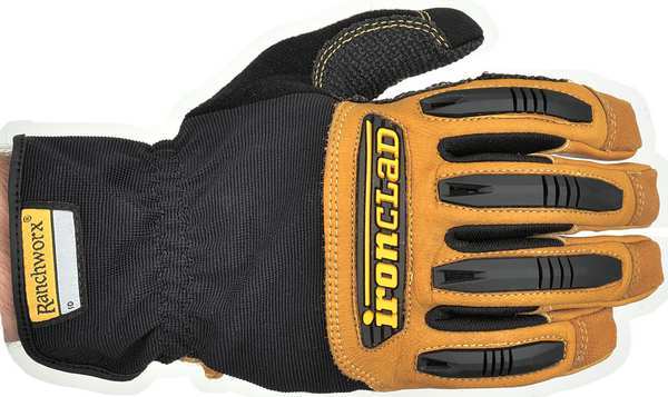 Mechanics Gloves, 2XL, Tan, Leather, Leather/Ribbed Nylon/Spandex