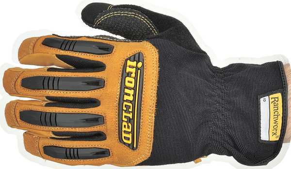 Mechanics Gloves, 2XL, Tan, Leather, Leather/Ribbed Nylon/Spandex