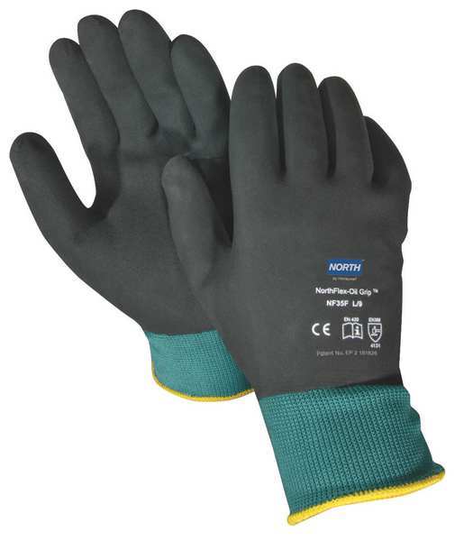 Nitrile Coated Gloves, Full Coverage, Black/Green, XL, PR
