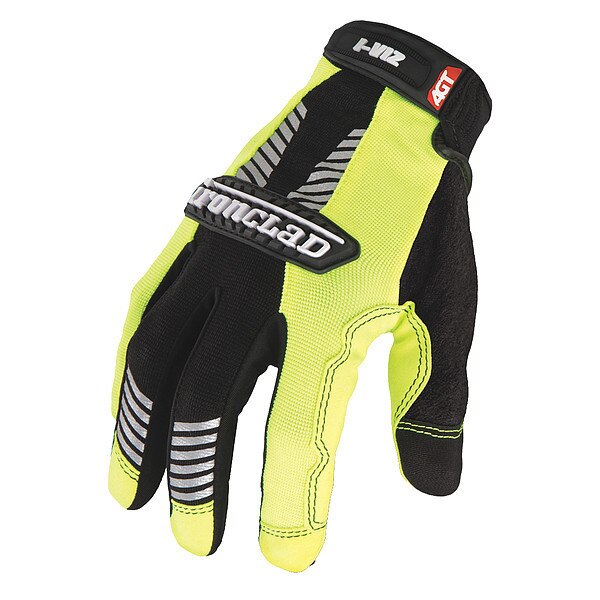 Hi-Vis Mechanics Gloves, 2XL, Green, Padded, Ribbed Nylon/Spandex