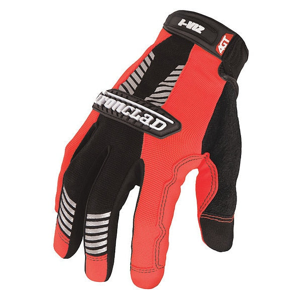 Hi-Vis Mechanics Gloves, L, Orange, Padded, Ribbed Nylon/Spandex