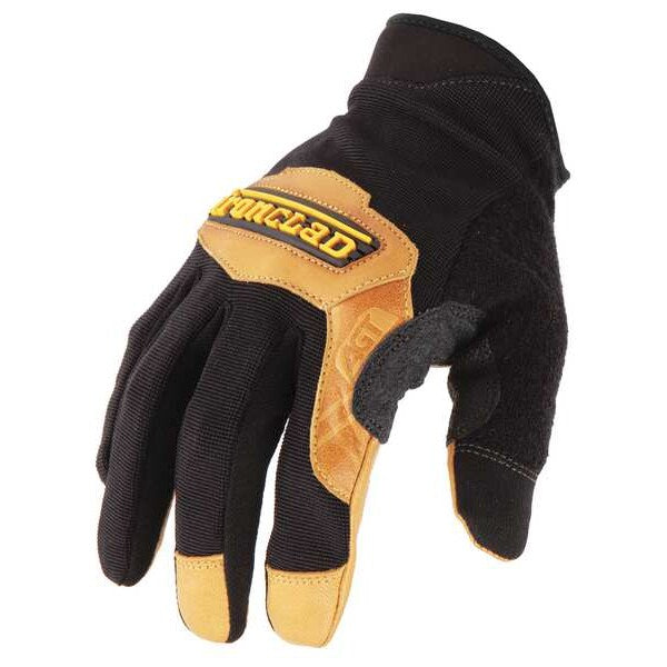 Mechanics Gloves, L, Tan, Leather, Ribbed Nylon/Spandex
