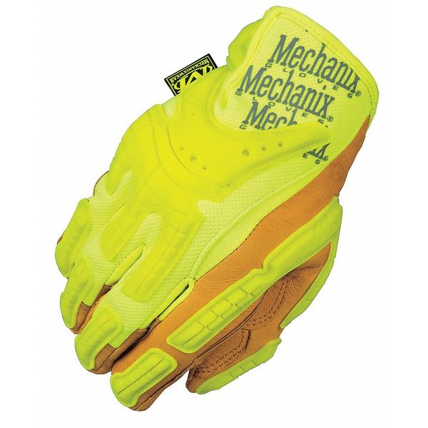 Hi-Vis Mechanics Gloves, L, Yellow, Synthetic Leather, TekDry(R)