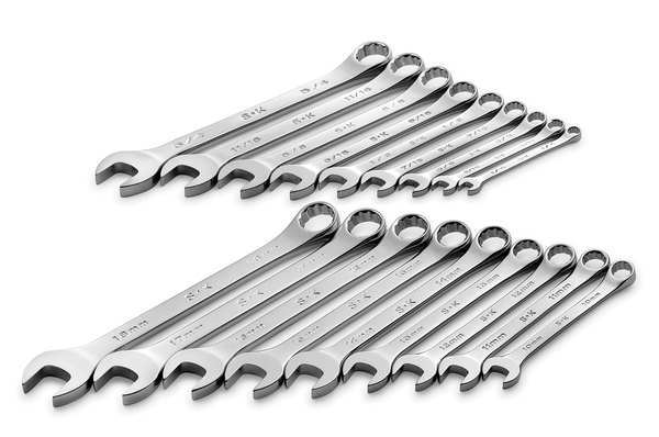 Combo Wrench Set, 1/4-3/4, 10-18mm, 18 Pc