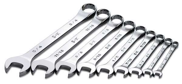 Combo Wrench Set, Chrome, 1/4-3/4 in., 9 Pc