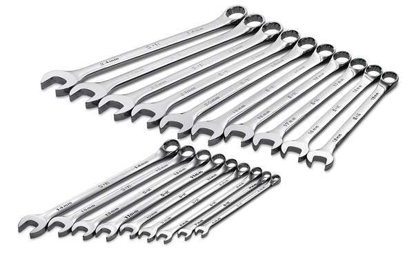 Combo Wrench Set, Long, Chrome, 6-24mm, 19Pc