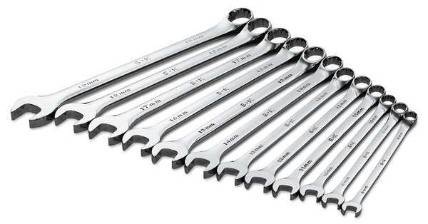 Combo Wrench Set, Long, Chrome, 8-19mm, 12Pc