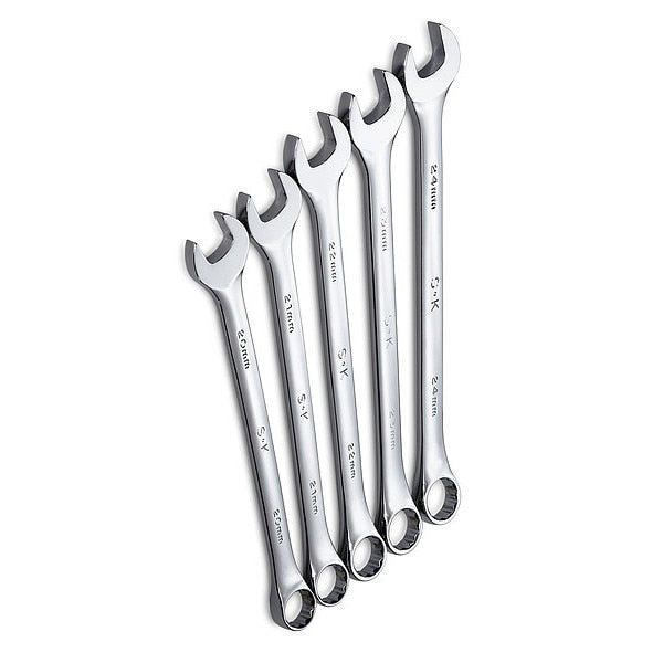 Combo Wrench Set, Long, Chrome, 20-24mm, 5Pc