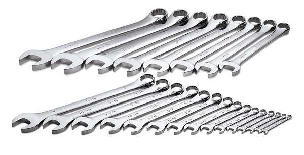 Combo Wrench Set, Chrome, 1/4-1-1/2, 23 Pc
