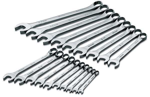 Combo Wrench Set, Chrome, 6-24mm, 19 Pc