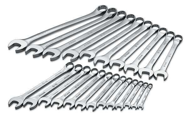 Combo Wrench Set, Chrome, 8-32mm, 23 Pc