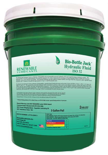 5 gal Bio-Bottle Jack Hydraulic Fluid Pail 32 ISO Viscosity