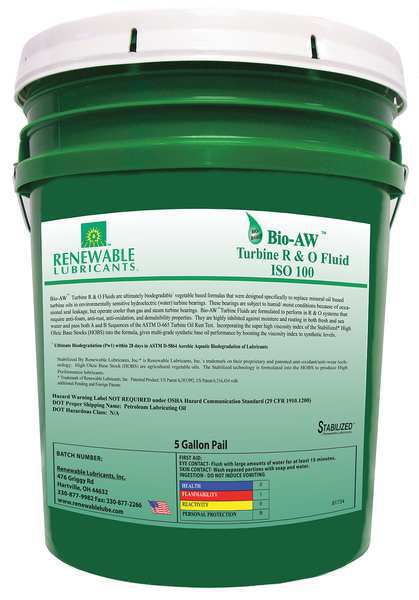 5 gal Bio-AW Turbine R and O Fluids Pail 100 ISO Viscosity