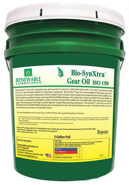 5 gal Bio-SynXtra Gear Oil Pail 150 ISO Viscosity, 80W90 SAE, Yellow
