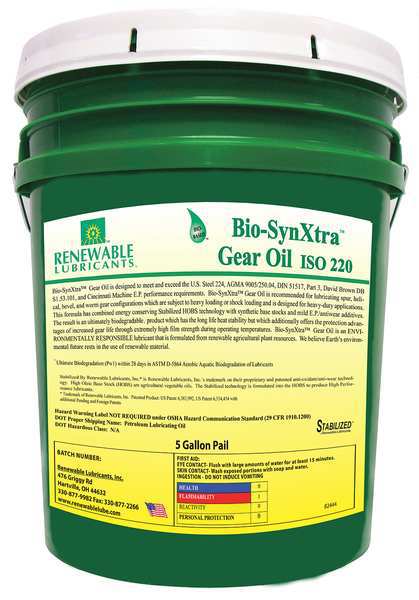 5 gal Bio-SynXtra Gear Oil Pail 220 ISO Viscosity, 80W140 SAE, Yellow