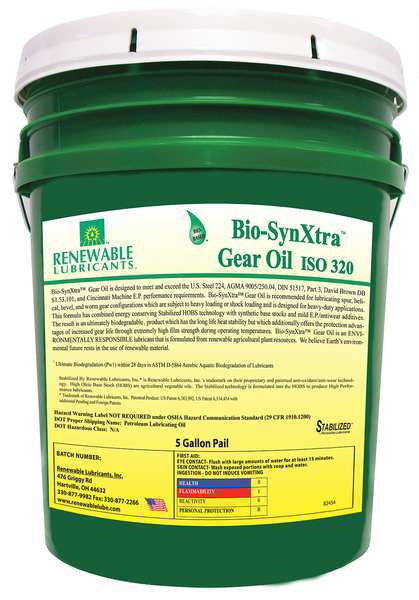 5 gal Bio-SynXtra Gear Oil Pail 320 ISO Viscosity, 85W140 SAE, Yellow