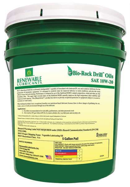 Biodegradable Rock Drill Oil, 10W-20, 5 gal.