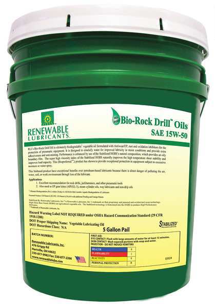 Biodegradable Rock Drill Oil, 15W-50, 5 gal.