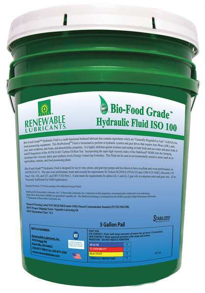 5 gal Bio-Food Grad Hydraulic Fluid Pail 100 ISO Viscosity
