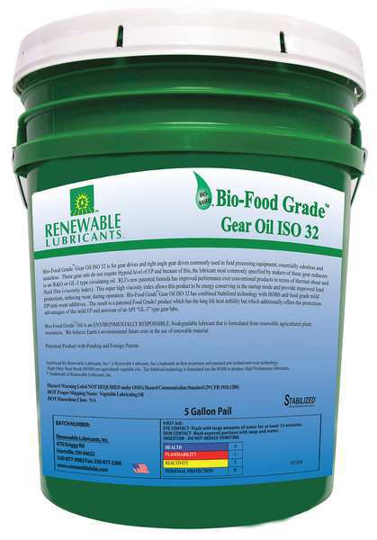 5 gal Bio-Food Grade Gear Oil Pail 32 ISO Viscosity, Light Amber