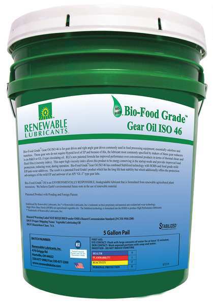 5 gal Bio-Food Grade Gear Oil Pail 46 ISO Viscosity, Light Amber