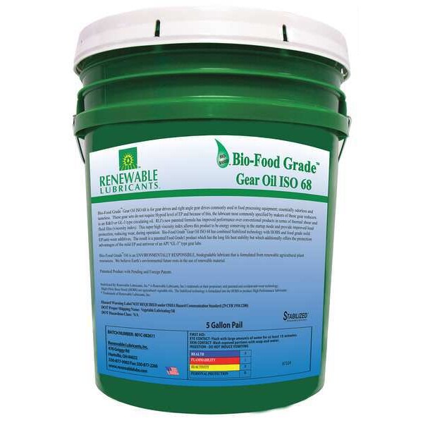5 gal Bio-Food Grade Gear Oil Pail 68 ISO Viscosity, Light Amber