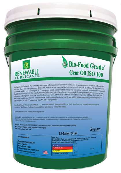5 gal Bio-Food Grade Gear Oil Pail 100 ISO Viscosity, Light Amber